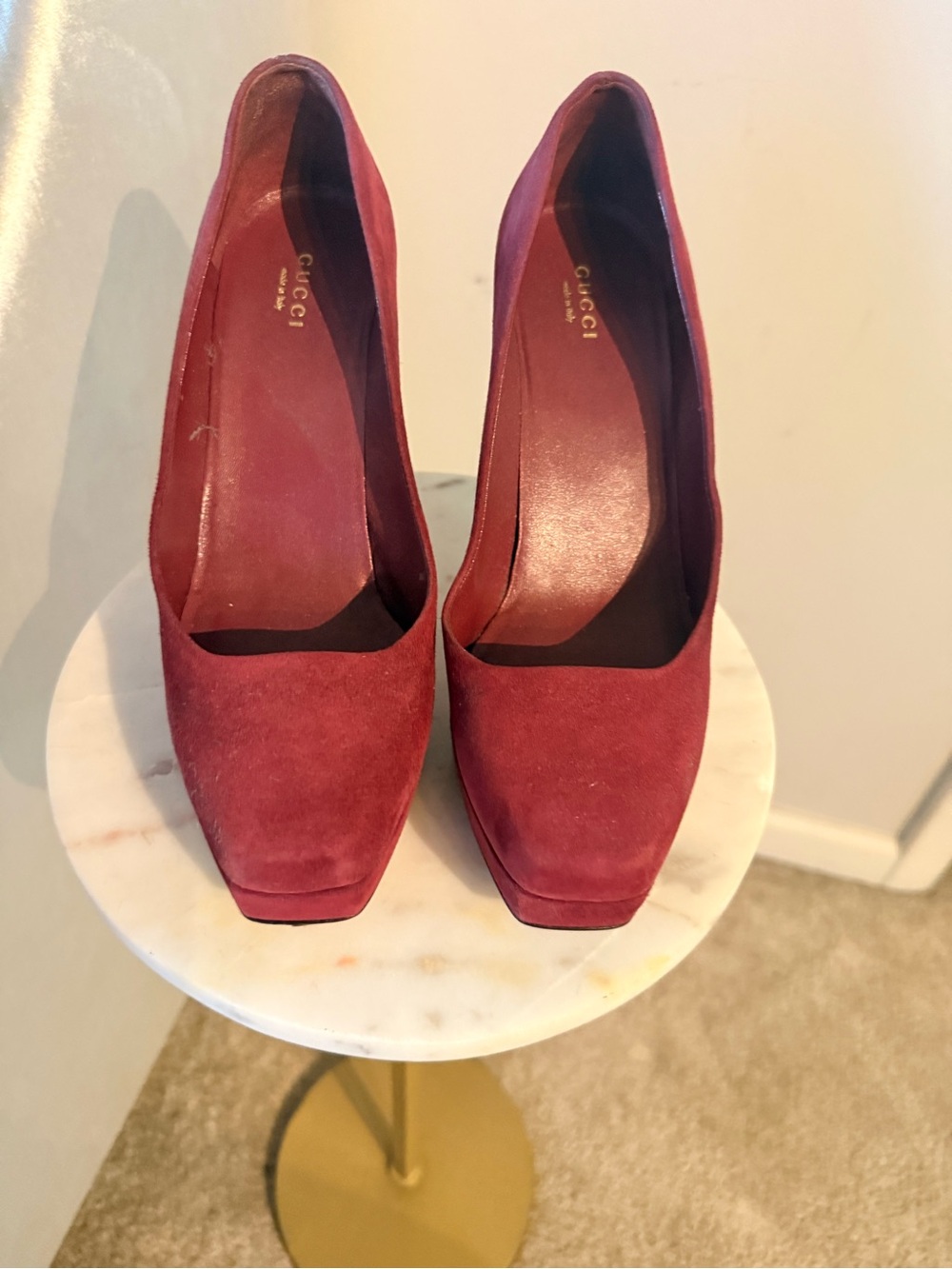 Gucci Suede Square-Toe Pumps